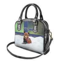 Finland Shoulder Handbag Brown Bear With Symbol Under The Aurora Sky - Wonder Print Shop