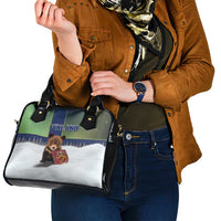 Finland Shoulder Handbag Brown Bear With Symbol Under The Aurora Sky - Wonder Print Shop