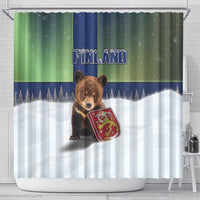 Finland Shower Curtain Brown Bear With Symbol Under The Aurora Sky - Wonder Print Shop