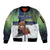 Personalized Finland Sleeve Zip Bomber Jacket Brown Bear With Symbol Under The Aurora Sky - Wonder Print Shop