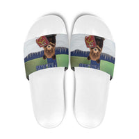 Finland Slide Sandals Brown Bear With Symbol Under The Aurora Sky - Wonder Print Shop
