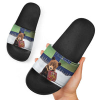 Finland Slide Sandals Brown Bear With Symbol Under The Aurora Sky - Wonder Print Shop