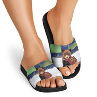 Finland Slide Sandals Brown Bear With Symbol Under The Aurora Sky - Wonder Print Shop