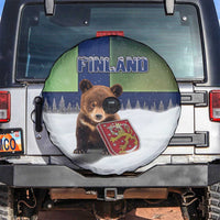Finland Spare Tire Cover Brown Bear With Symbol Under The Aurora Sky - Wonder Print Shop