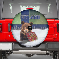 Finland Spare Tire Cover Brown Bear With Symbol Under The Aurora Sky - Wonder Print Shop
