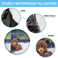 Finland Spare Tire Cover Brown Bear With Symbol Under The Aurora Sky - Wonder Print Shop