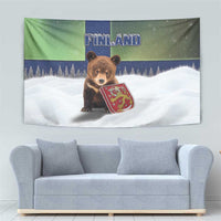 Finland Tapestry Brown Bear With Symbol Under The Aurora Sky - Wonder Print Shop