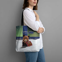 Finland Tote Bag Brown Bear With Symbol Under The Aurora Sky - Wonder Print Shop