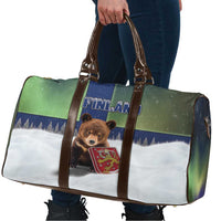 Finland Travel Bag Brown Bear With Symbol Under The Aurora Sky - Wonder Print Shop