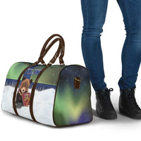 Finland Travel Bag Brown Bear With Symbol Under The Aurora Sky - Wonder Print Shop