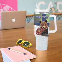 Personalized Finland Tumbler With Handle Brown Bear With Symbol Under The Aurora Sky - Wonder Print Shop