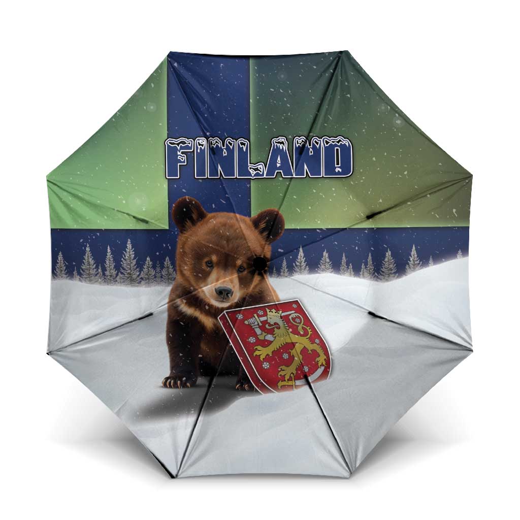 Finland Umbrella Brown Bear With Symbol Under The Aurora Sky - Wonder Print Shop