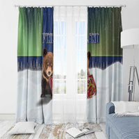 Finland Window Curtain Brown Bear With Symbol Under The Aurora Sky - Wonder Print Shop