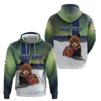 Personalized Finland Zip Hoodie Brown Bear With Symbol Under The Aurora Sky - Wonder Print Shop