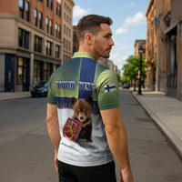 Personalized Finland Zipper Polo Shirt Brown Bear With Symbol Under The Aurora Sky - Wonder Print Shop