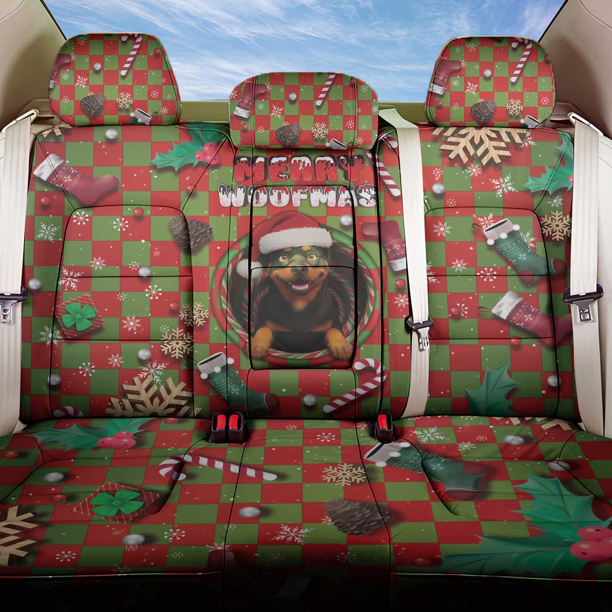 Rottweiler Christmas Back Car Seat Cover Merry Woofmas - Wonder Print Shop