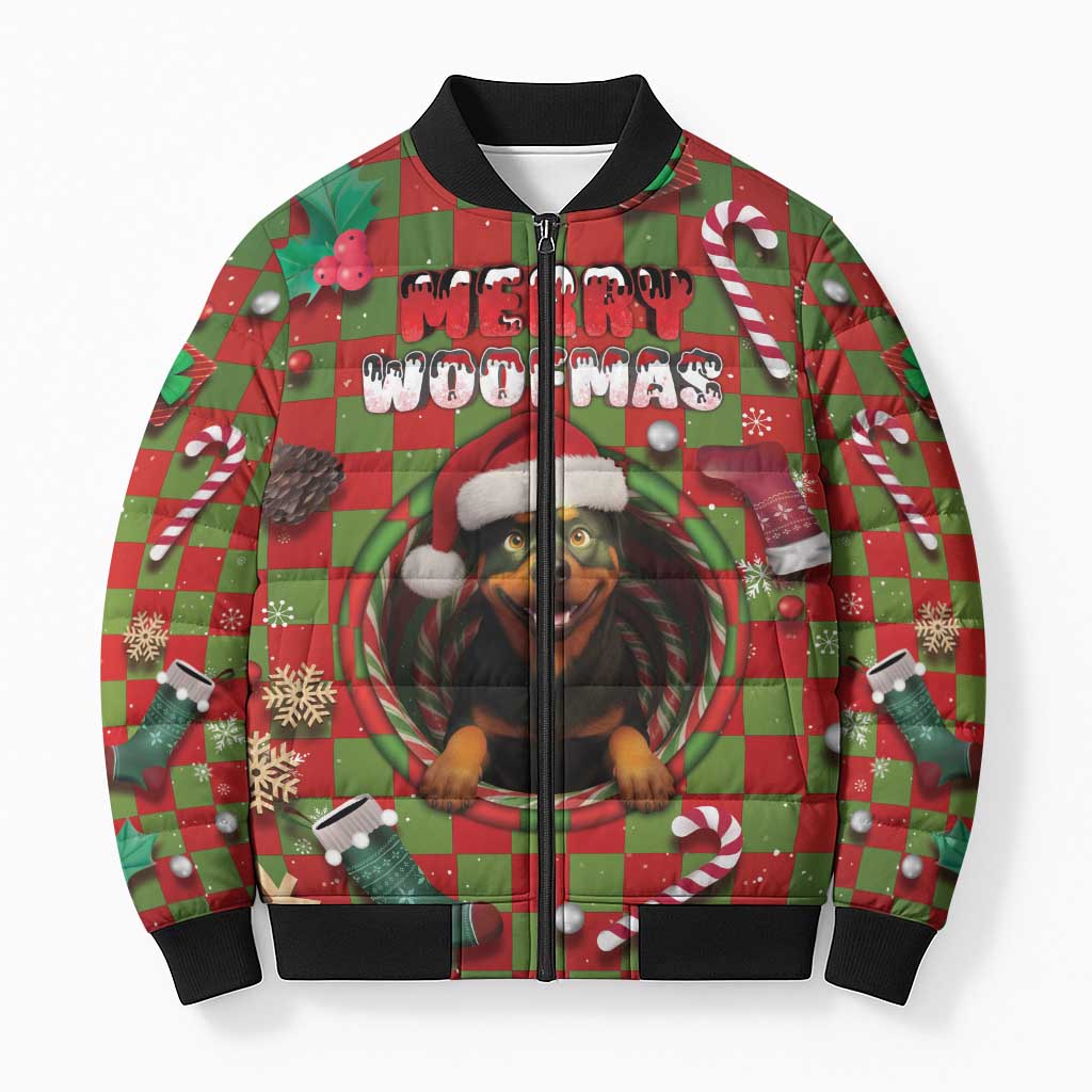 Rottweiler Christmas Bomber Puffer Jacket Merry Woofmas - Wonder Print Shop