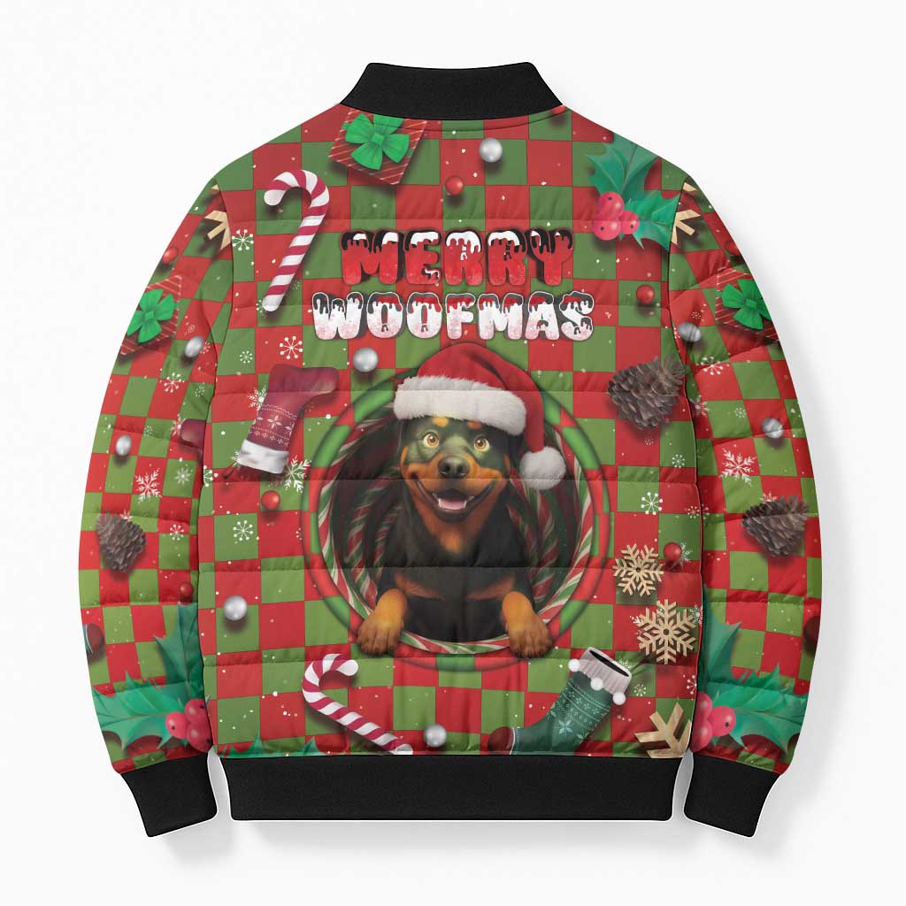 Rottweiler Christmas Bomber Puffer Jacket Merry Woofmas - Wonder Print Shop
