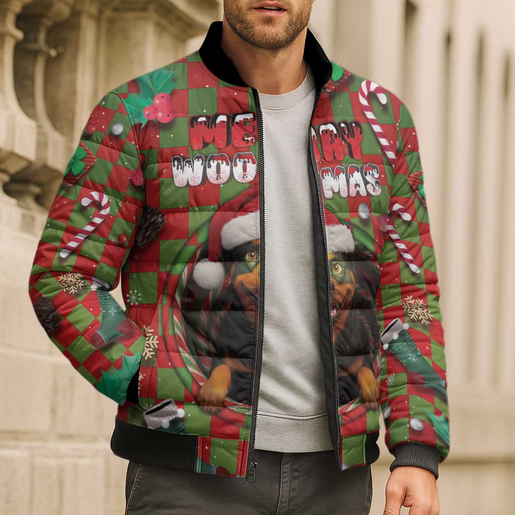 Rottweiler Christmas Bomber Puffer Jacket Merry Woofmas - Wonder Print Shop
