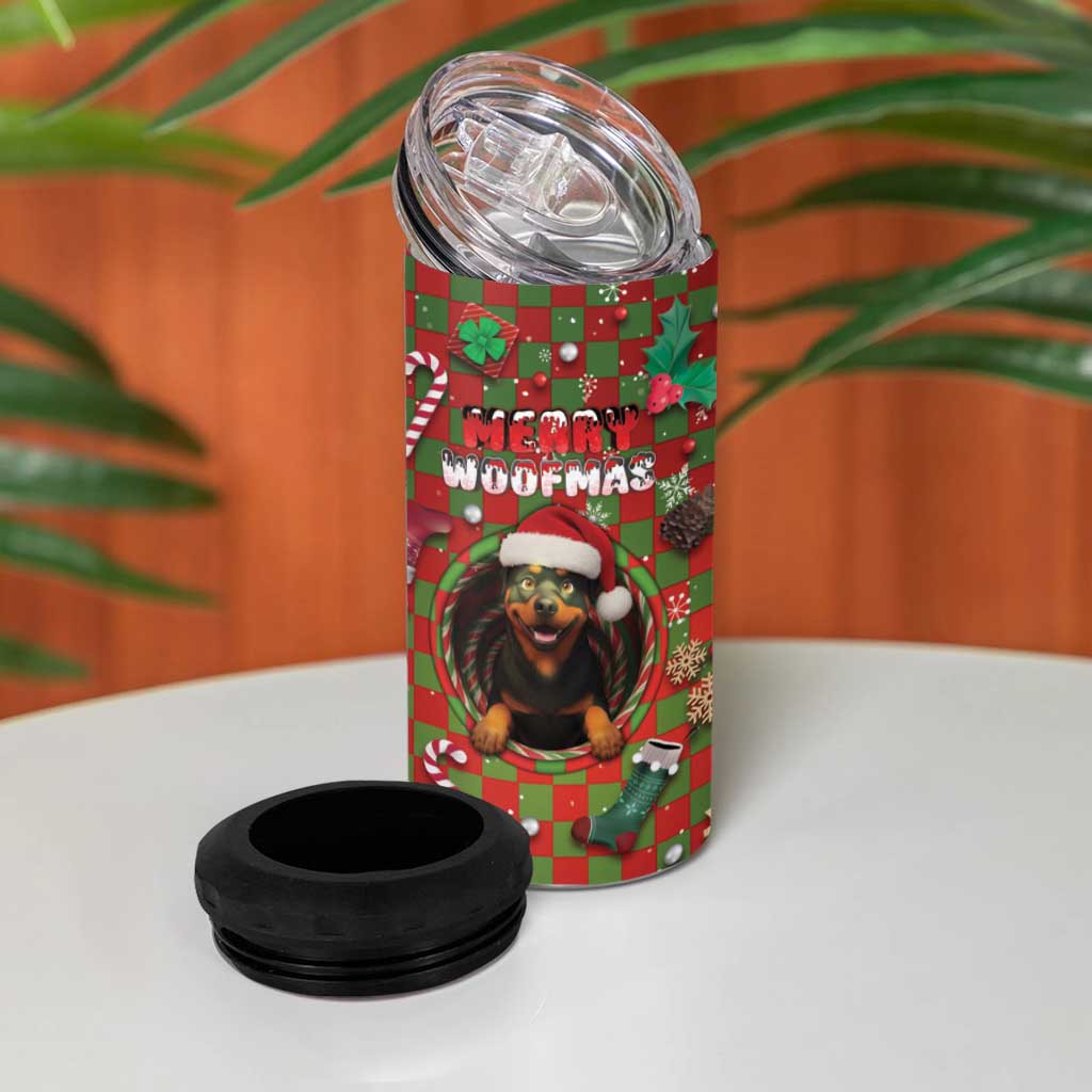 Rottweiler Christmas 4 in 1 Can Cooler Tumbler Merry Woofmas - Wonder Print Shop