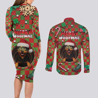 Rottweiler Christmas Couples Matching Long Sleeve Bodycon Dress and Long Sleeve Button Shirt Merry Woofmas - Wonder Print Shop