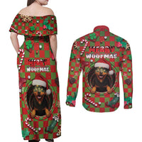 Rottweiler Christmas Couples Matching Off Shoulder Maxi Dress and Long Sleeve Button Shirt Merry Woofmas - Wonder Print Shop