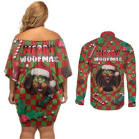 Rottweiler Christmas Couples Matching Off Shoulder Short Dress and Long Sleeve Button Shirt Merry Woofmas - Wonder Print Shop