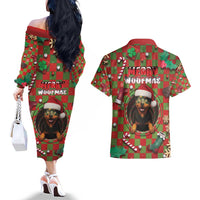 Rottweiler Christmas Couples Matching Off The Shoulder Long Sleeve Dress and Hawaiian Shirt Merry Woofmas - Wonder Print Shop
