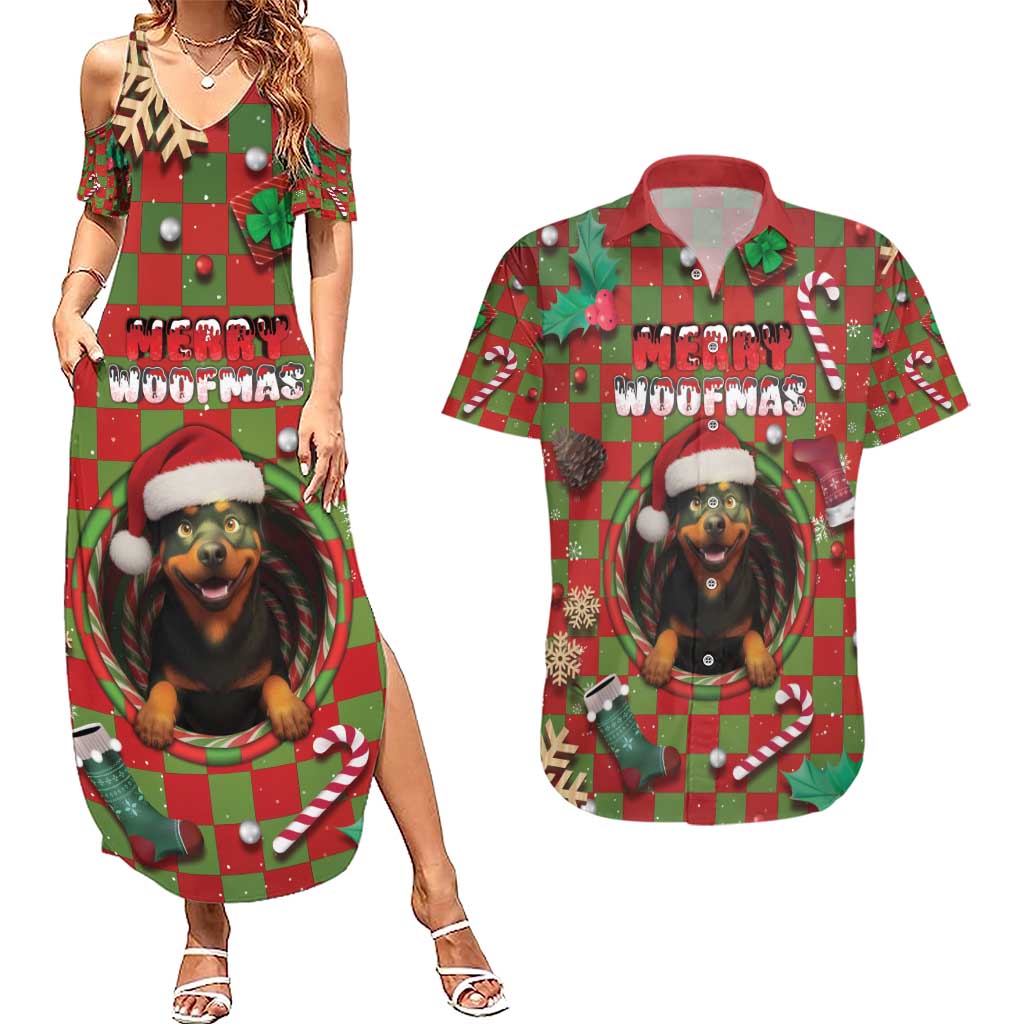 Rottweiler Christmas Couples Matching Summer Maxi Dress and Hawaiian Shirt Merry Woofmas - Wonder Print Shop