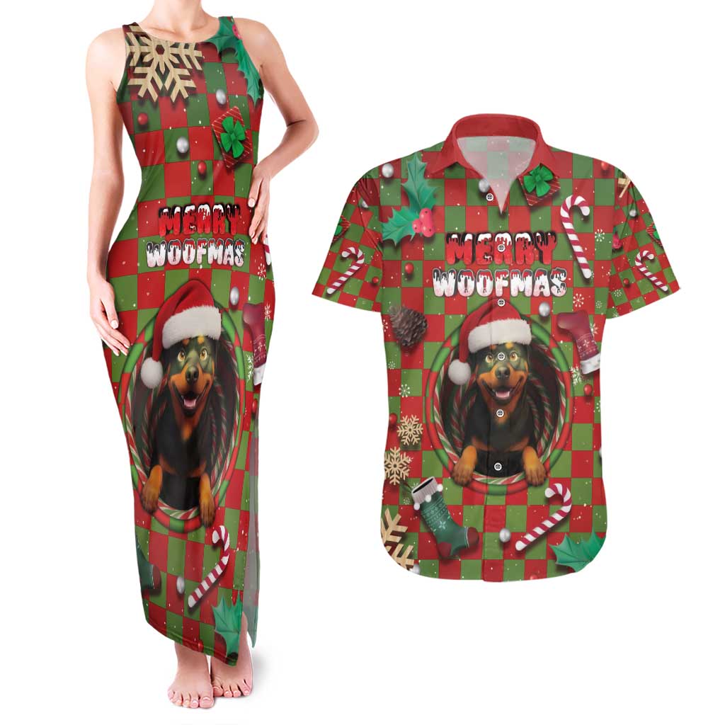 Rottweiler Christmas Couples Matching Tank Maxi Dress and Hawaiian Shirt Merry Woofmas - Wonder Print Shop
