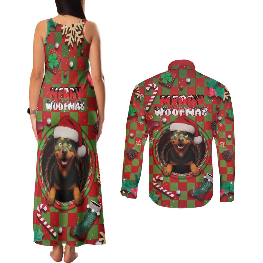 Rottweiler Christmas Couples Matching Tank Maxi Dress and Long Sleeve Button Shirt Merry Woofmas - Wonder Print Shop