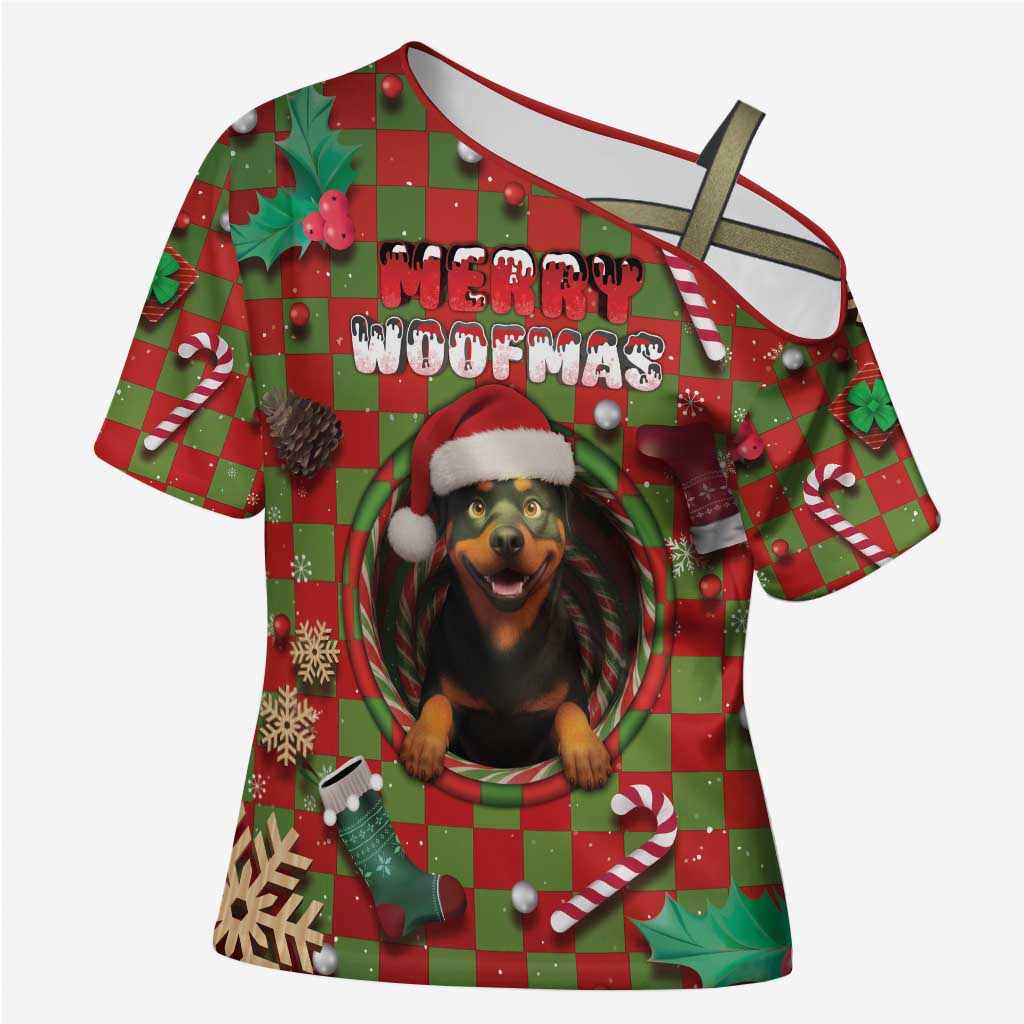 Rottweiler Christmas Cross Shoulder Shirt Merry Woofmas - Wonder Print Shop