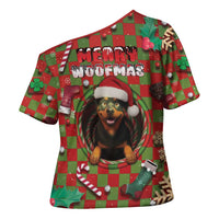 Rottweiler Christmas Cross Shoulder Shirt Merry Woofmas - Wonder Print Shop