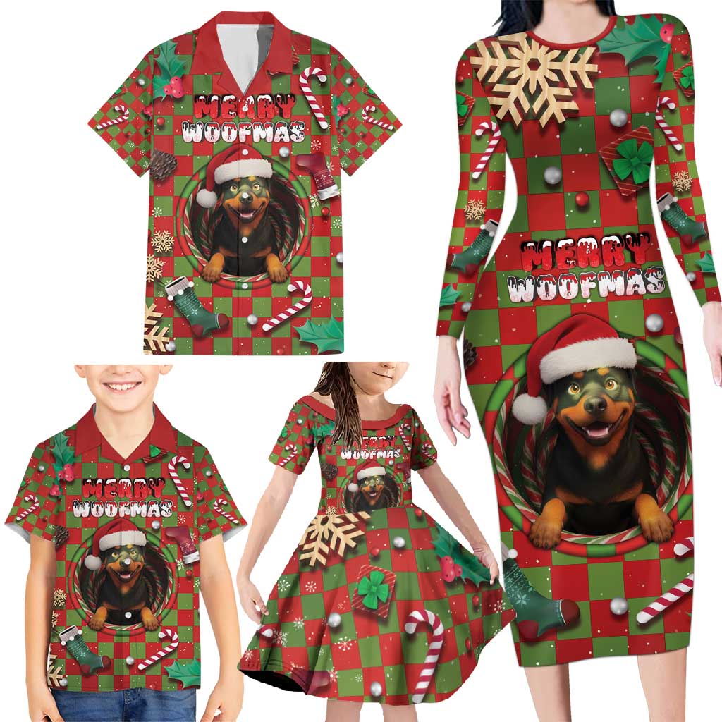 Rottweiler Christmas Family Matching Long Sleeve Bodycon Dress and Hawaiian Shirt Merry Woofmas - Wonder Print Shop