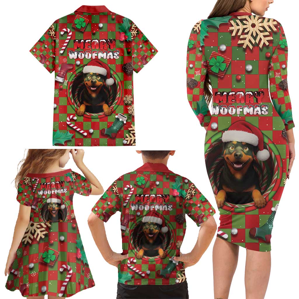 Rottweiler Christmas Family Matching Long Sleeve Bodycon Dress and Hawaiian Shirt Merry Woofmas - Wonder Print Shop