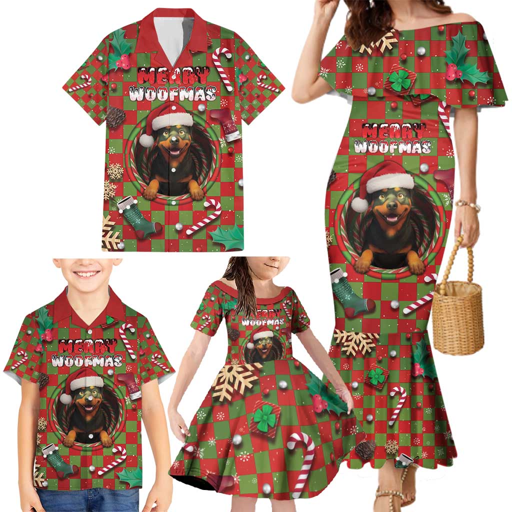 Rottweiler Christmas Family Matching Mermaid Dress and Hawaiian Shirt Merry Woofmas - Wonder Print Shop