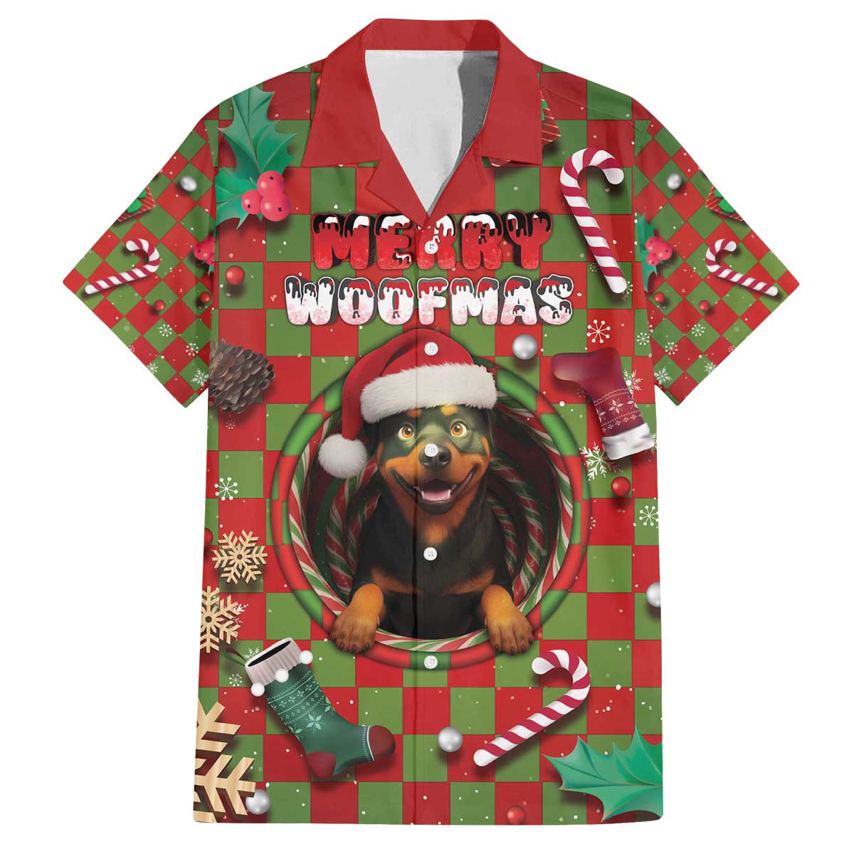 Rottweiler Christmas Family Matching Off The Shoulder Long Sleeve Dress and Hawaiian Shirt Merry Woofmas - Wonder Print Shop