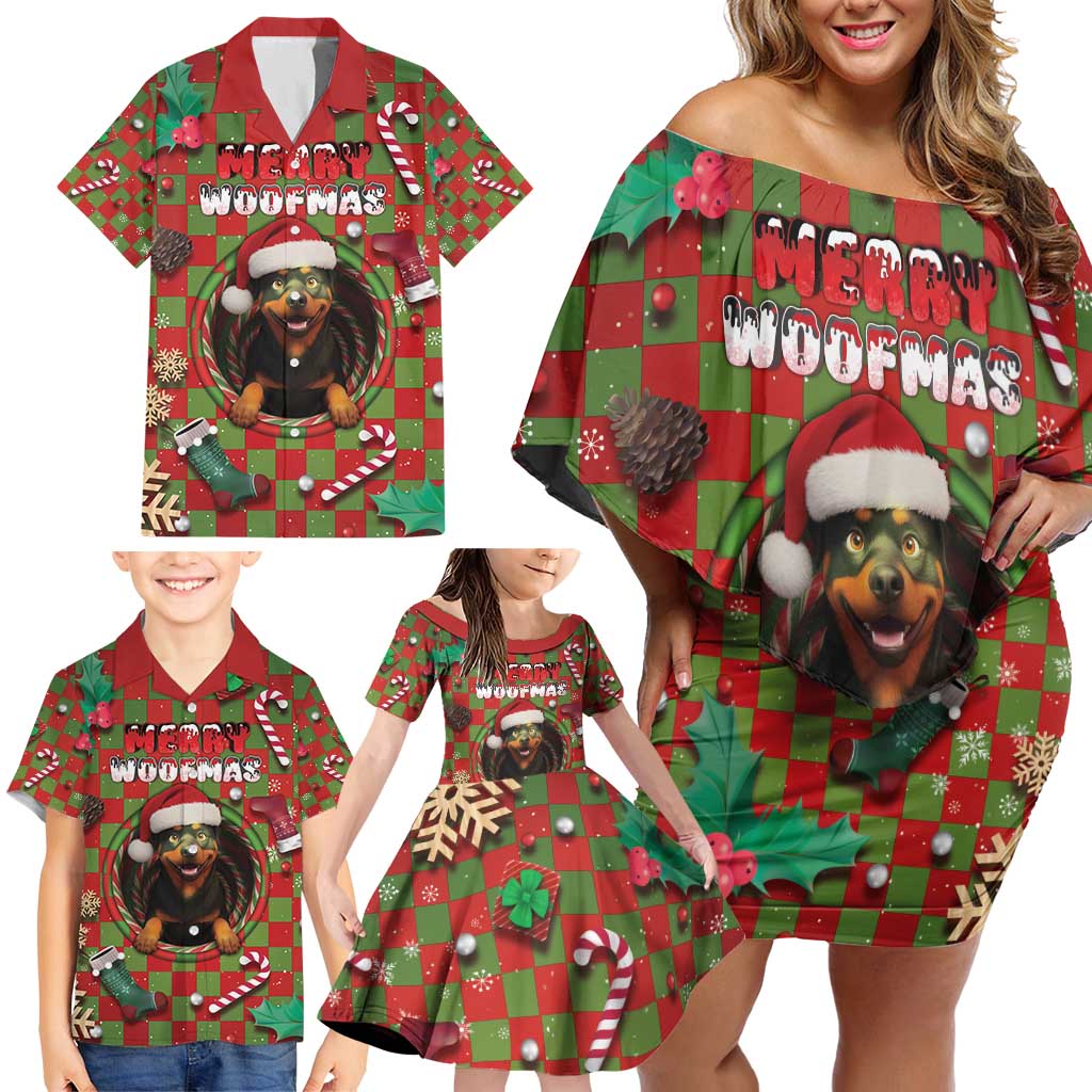 Rottweiler Christmas Family Matching Off Shoulder Short Dress and Hawaiian Shirt Merry Woofmas - Wonder Print Shop