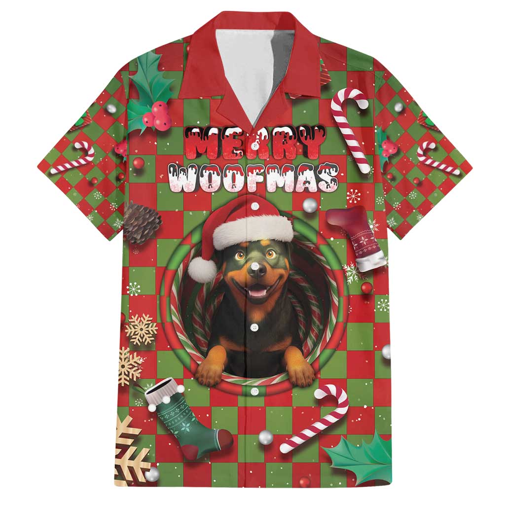 Rottweiler Christmas Family Matching Off Shoulder Short Dress and Hawaiian Shirt Merry Woofmas - Wonder Print Shop