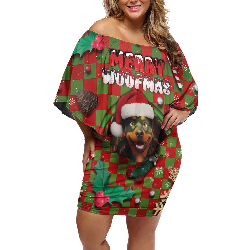 Rottweiler Christmas Family Matching Off Shoulder Short Dress and Hawaiian Shirt Merry Woofmas - Wonder Print Shop