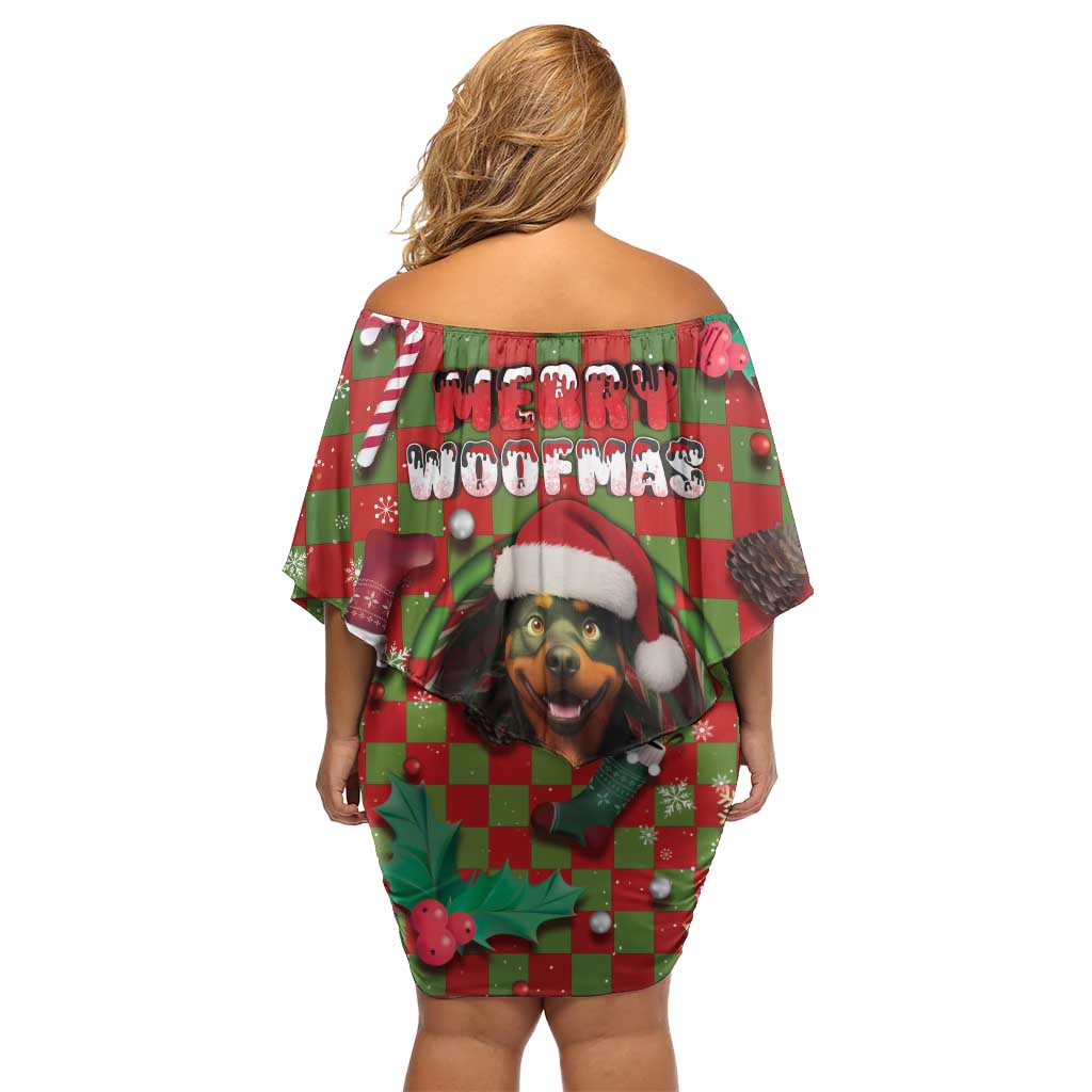 Rottweiler Christmas Family Matching Off Shoulder Short Dress and Hawaiian Shirt Merry Woofmas - Wonder Print Shop