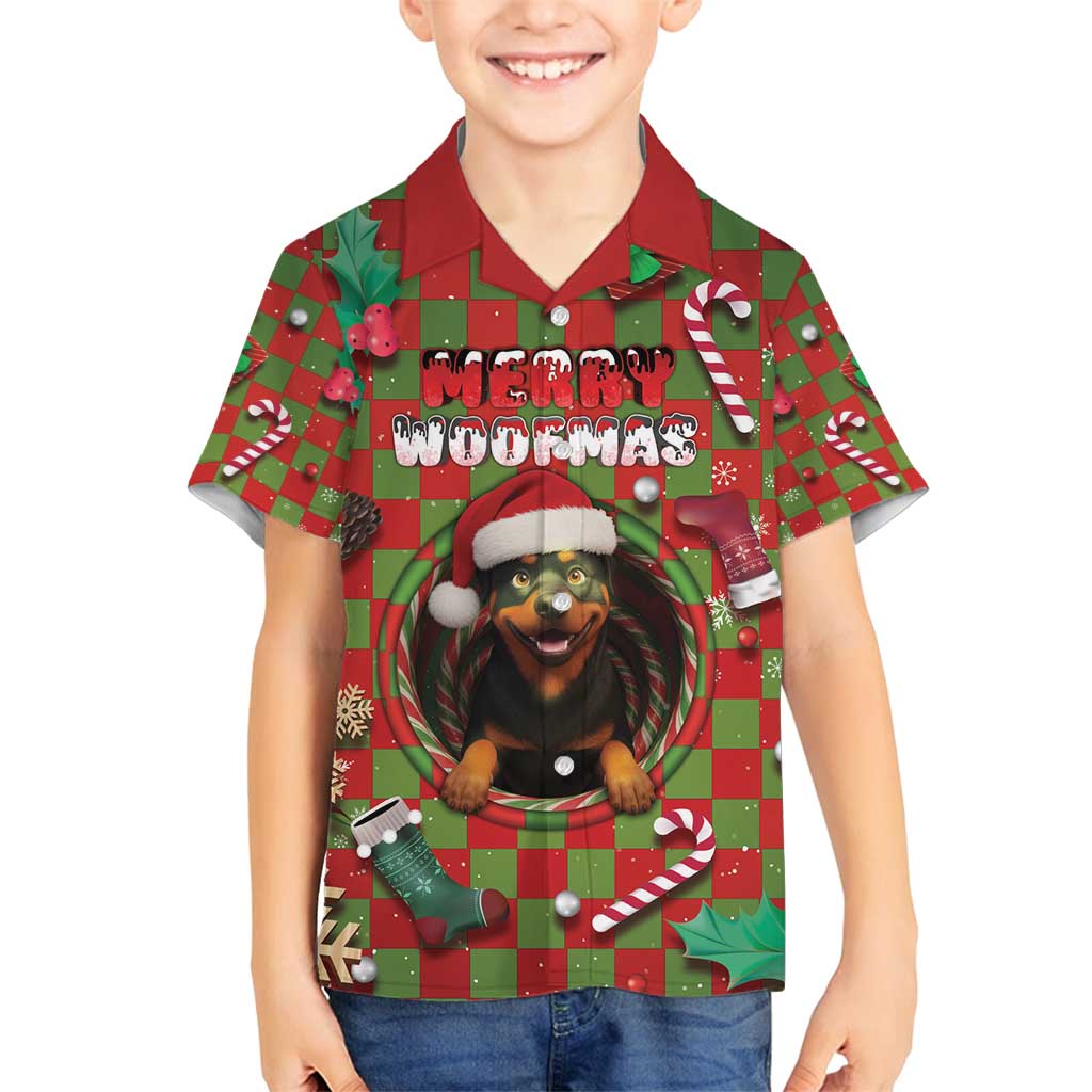 Rottweiler Christmas Family Matching Off Shoulder Short Dress and Hawaiian Shirt Merry Woofmas - Wonder Print Shop