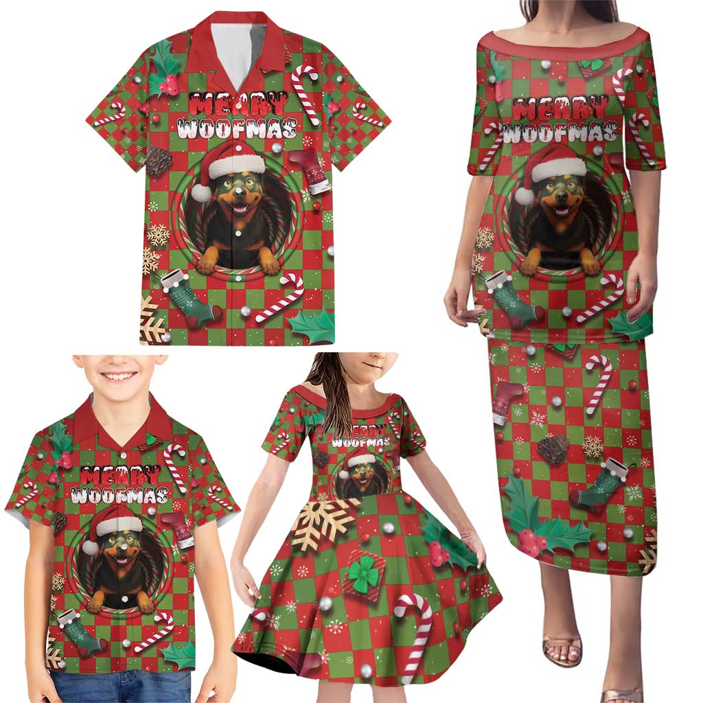 Rottweiler Christmas Family Matching Puletasi and Hawaiian Shirt Merry Woofmas - Wonder Print Shop