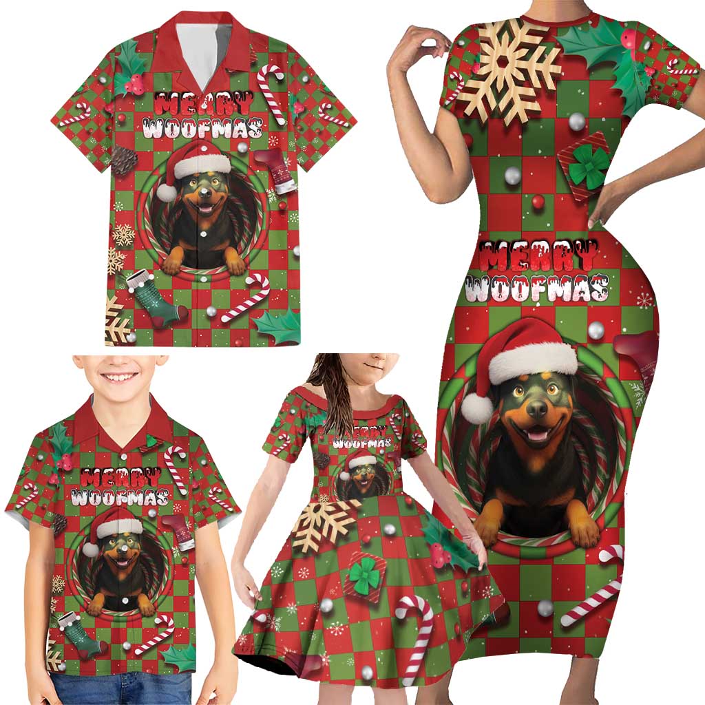 Rottweiler Christmas Family Matching Short Sleeve Bodycon Dress and Hawaiian Shirt Merry Woofmas - Wonder Print Shop