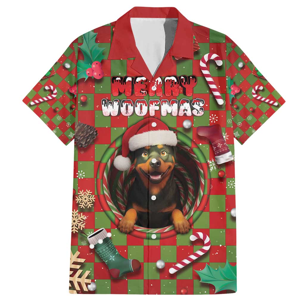 Rottweiler Christmas Family Matching Short Sleeve Bodycon Dress and Hawaiian Shirt Merry Woofmas - Wonder Print Shop