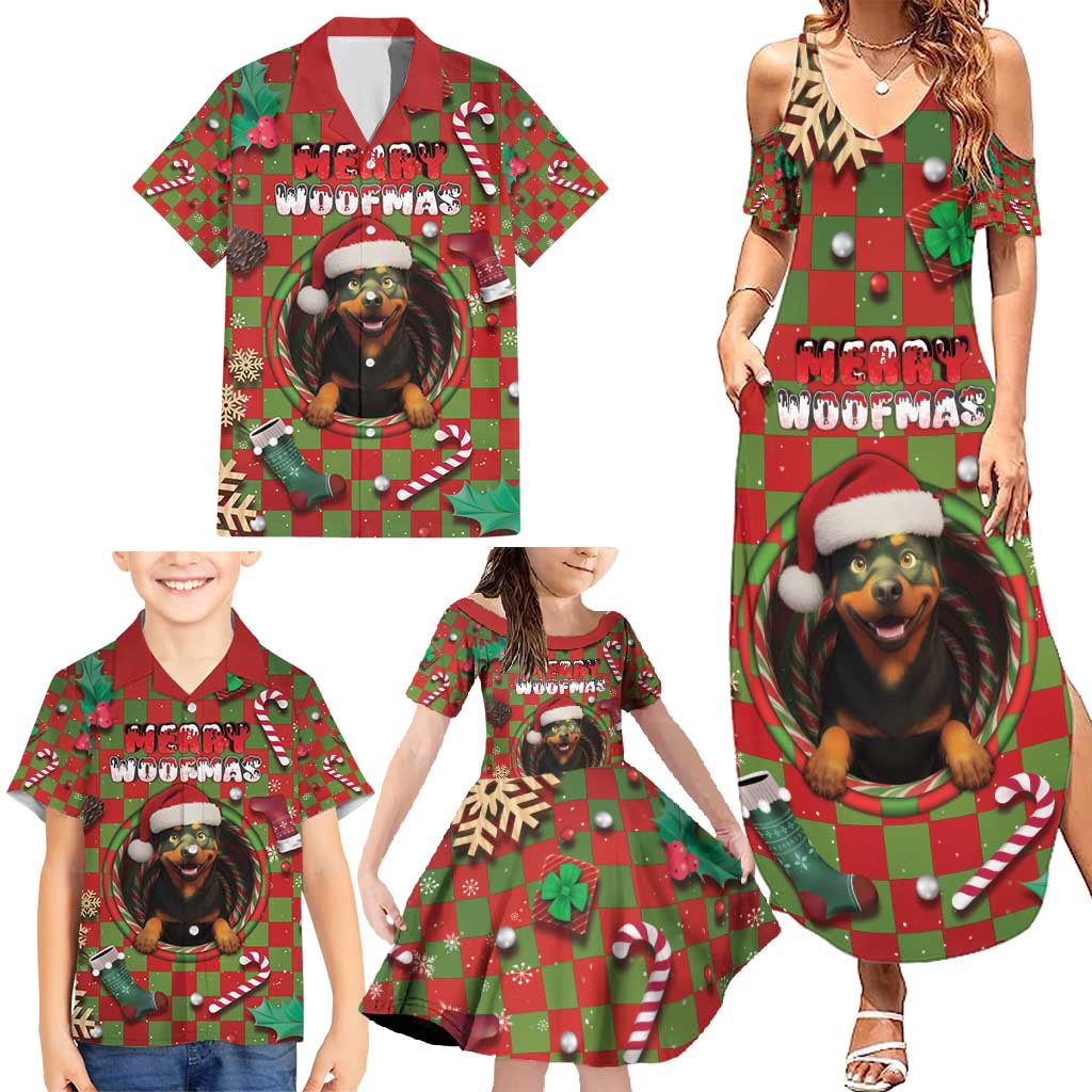 Rottweiler Christmas Family Matching Summer Maxi Dress and Hawaiian Shirt Merry Woofmas - Wonder Print Shop