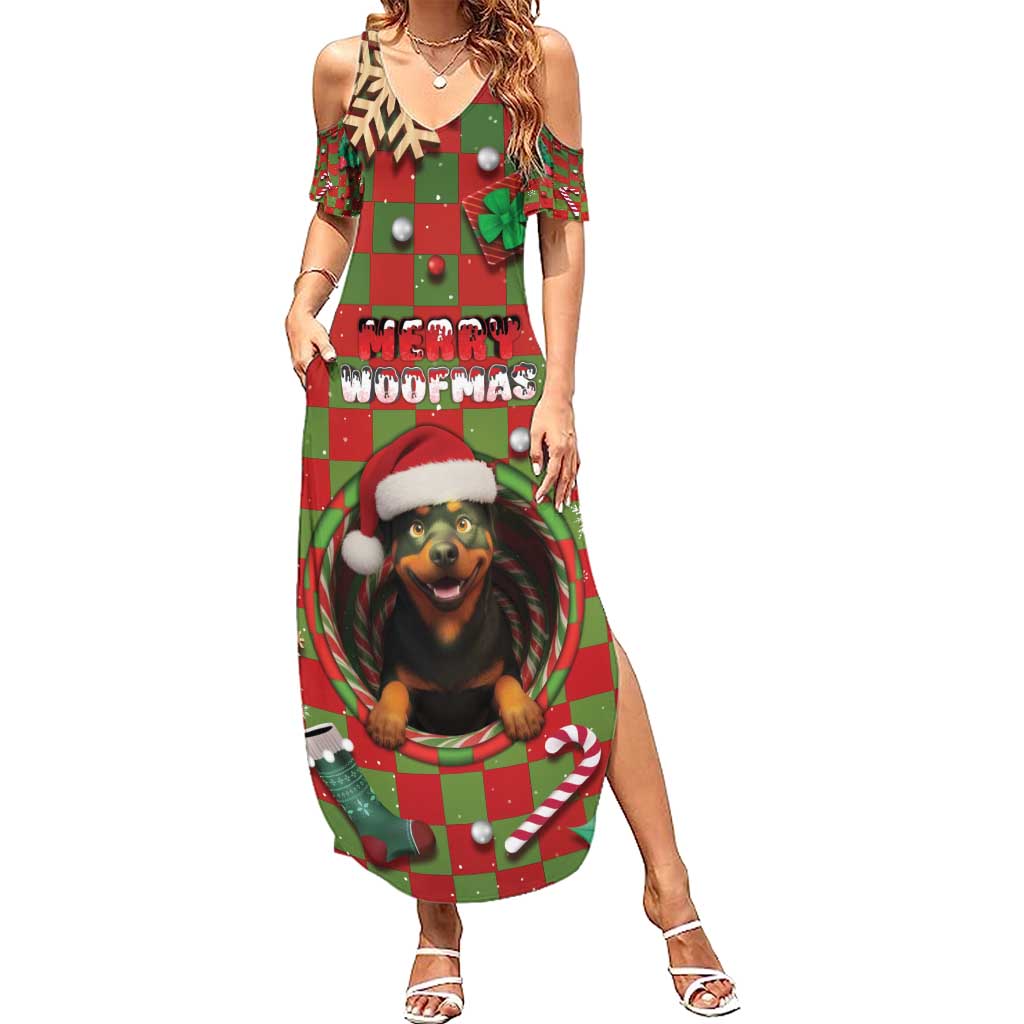 Rottweiler Christmas Family Matching Summer Maxi Dress and Hawaiian Shirt Merry Woofmas - Wonder Print Shop