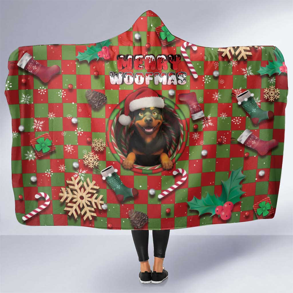 Rottweiler Christmas Hooded Blanket Merry Woofmas - Wonder Print Shop