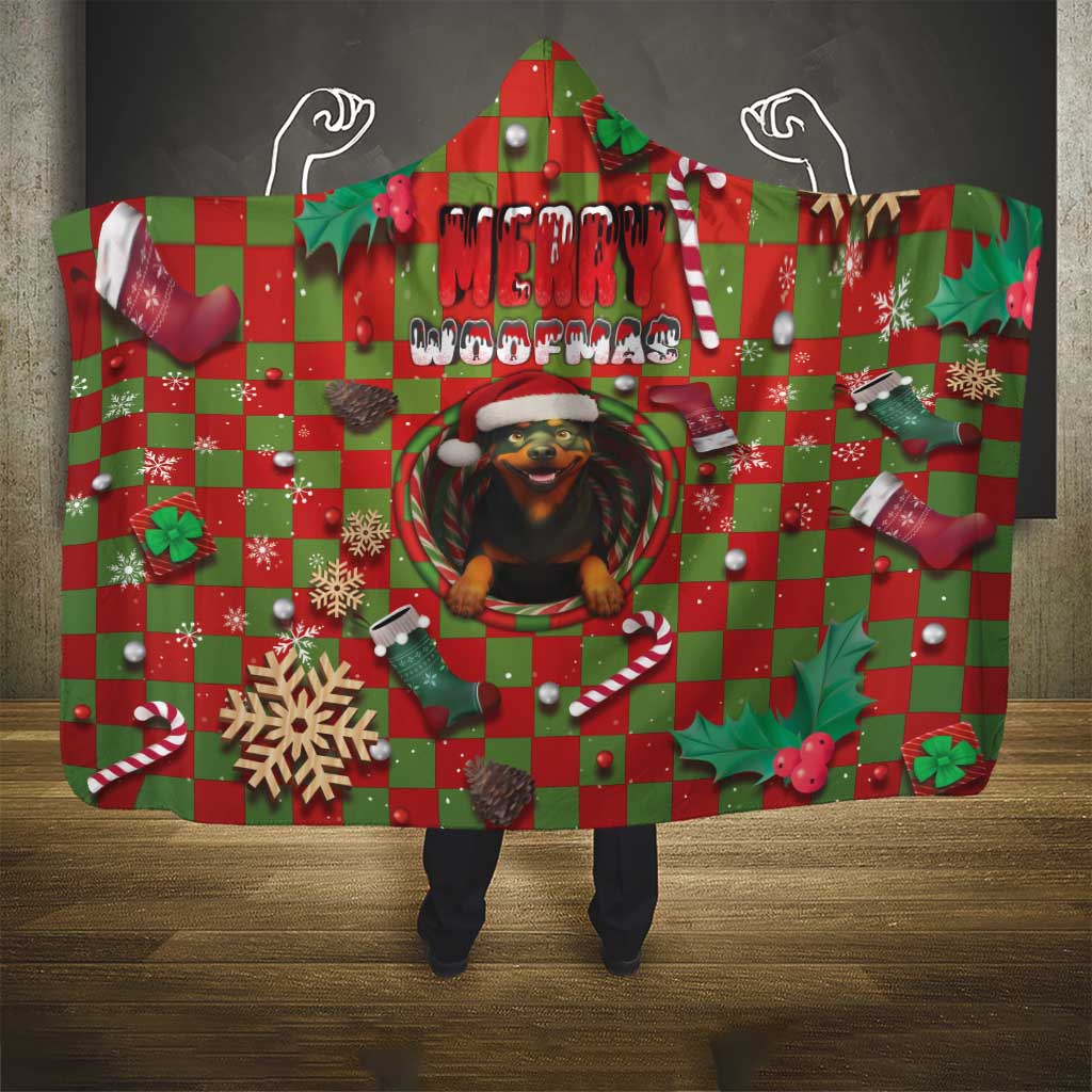 Rottweiler Christmas Hooded Blanket Merry Woofmas - Wonder Print Shop