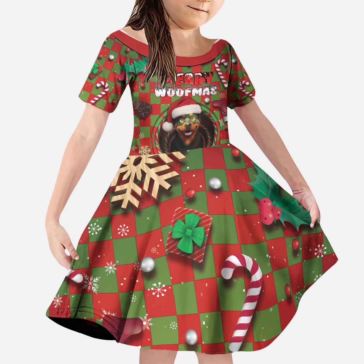 Rottweiler Christmas Kid Short Sleeve Dress Merry Woofmas - Wonder Print Shop